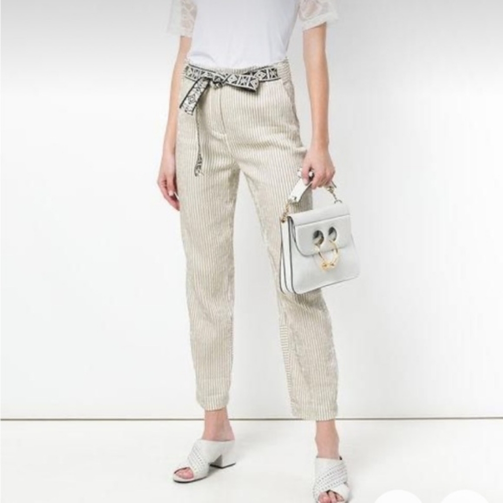 Dorothee Schumacher Womens Size 4 US8 Tan Striped Resort Pants Belted Trousers